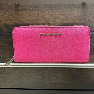 Pink Michael Kors Zip Around Wallet